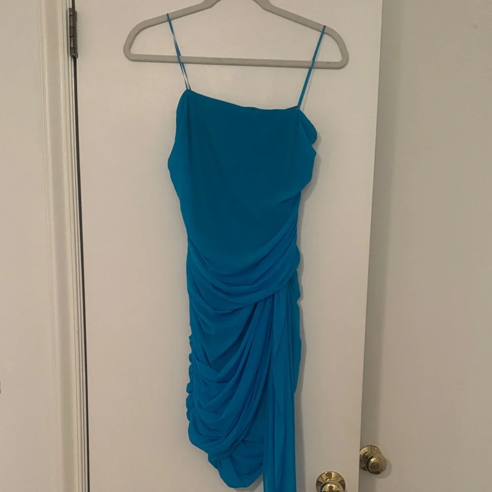 Amanda Uprichard Strapless Turquoise Draped Mini Dress - Picture 3 of 3